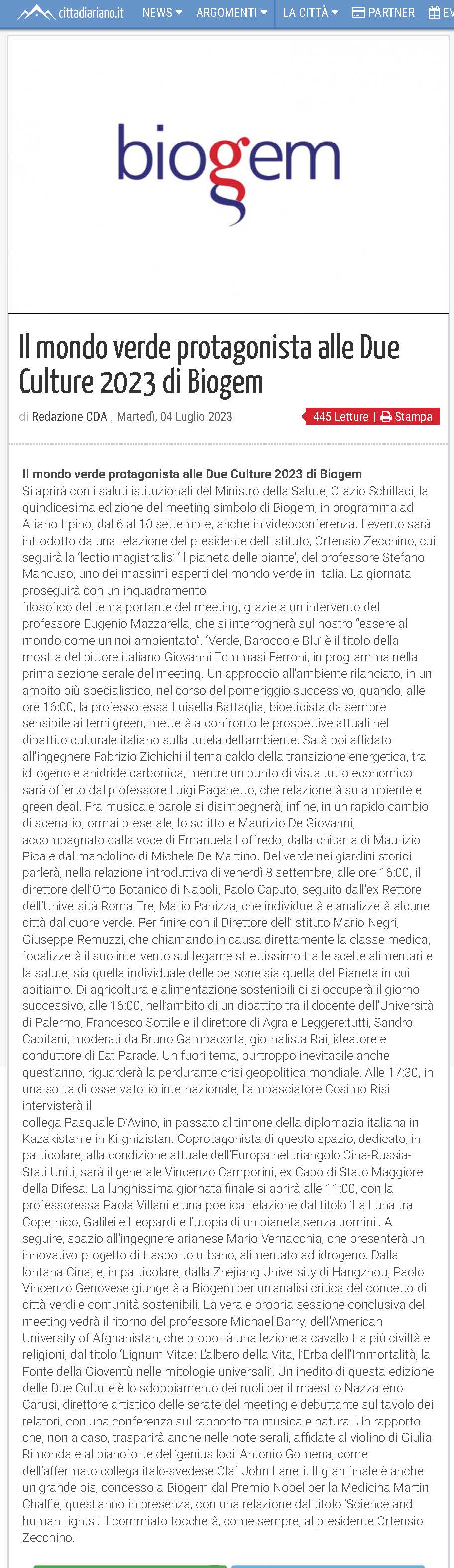 Il mondo verde protagonista alle Due Culture 2023 di Biogem